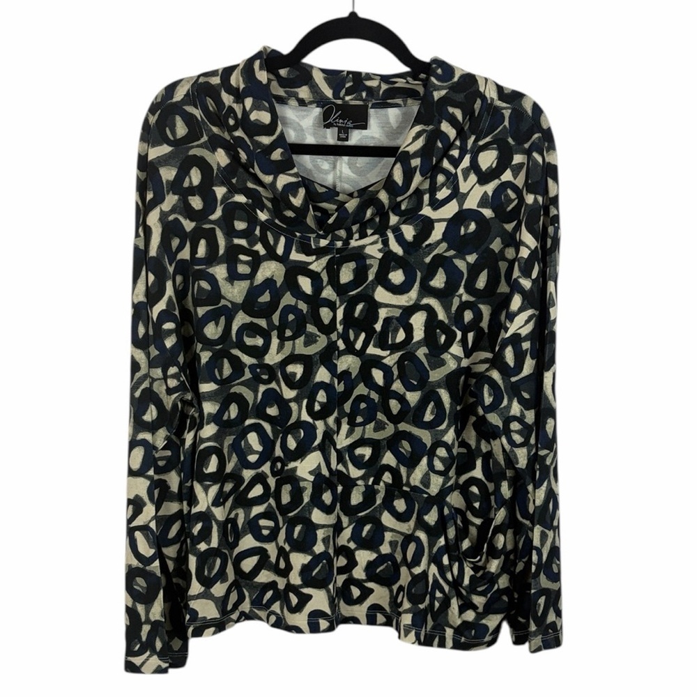 Olivia by Habitat Cowl Neck Top Navy Cream Abstract Print Size Large